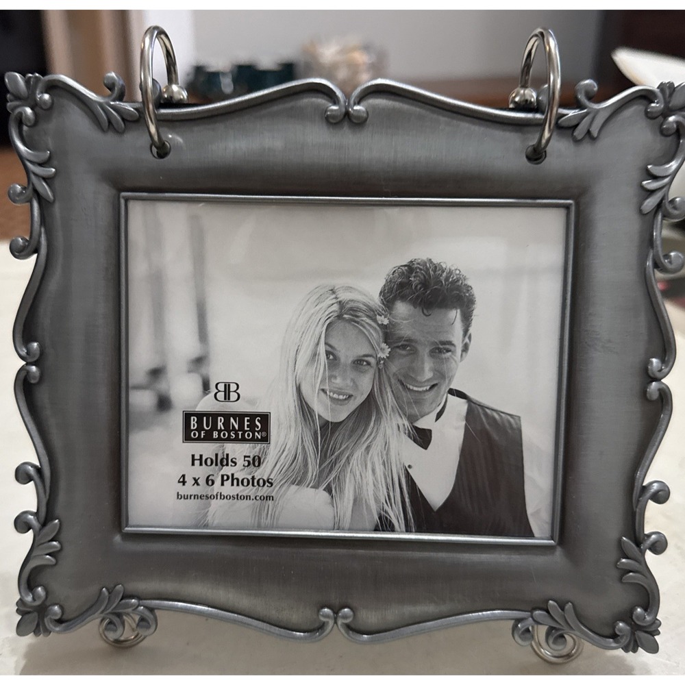 PHOTO FRAME Burnes of Boston Album Silver-Tone 50-4x6 Pictures Tabletop Easel